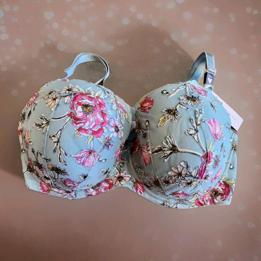 Victoria's Secret NWT Blue Perwinkle Flowered Lace Push Up MSRP$79.00